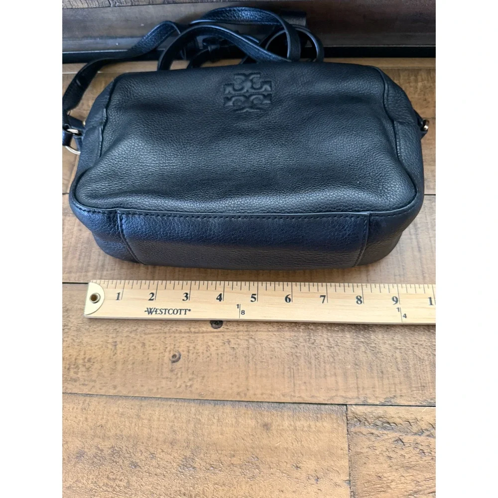 Tory Burch Crossbody Bag Womens Small Black Pebbled Leather Embossed Logo